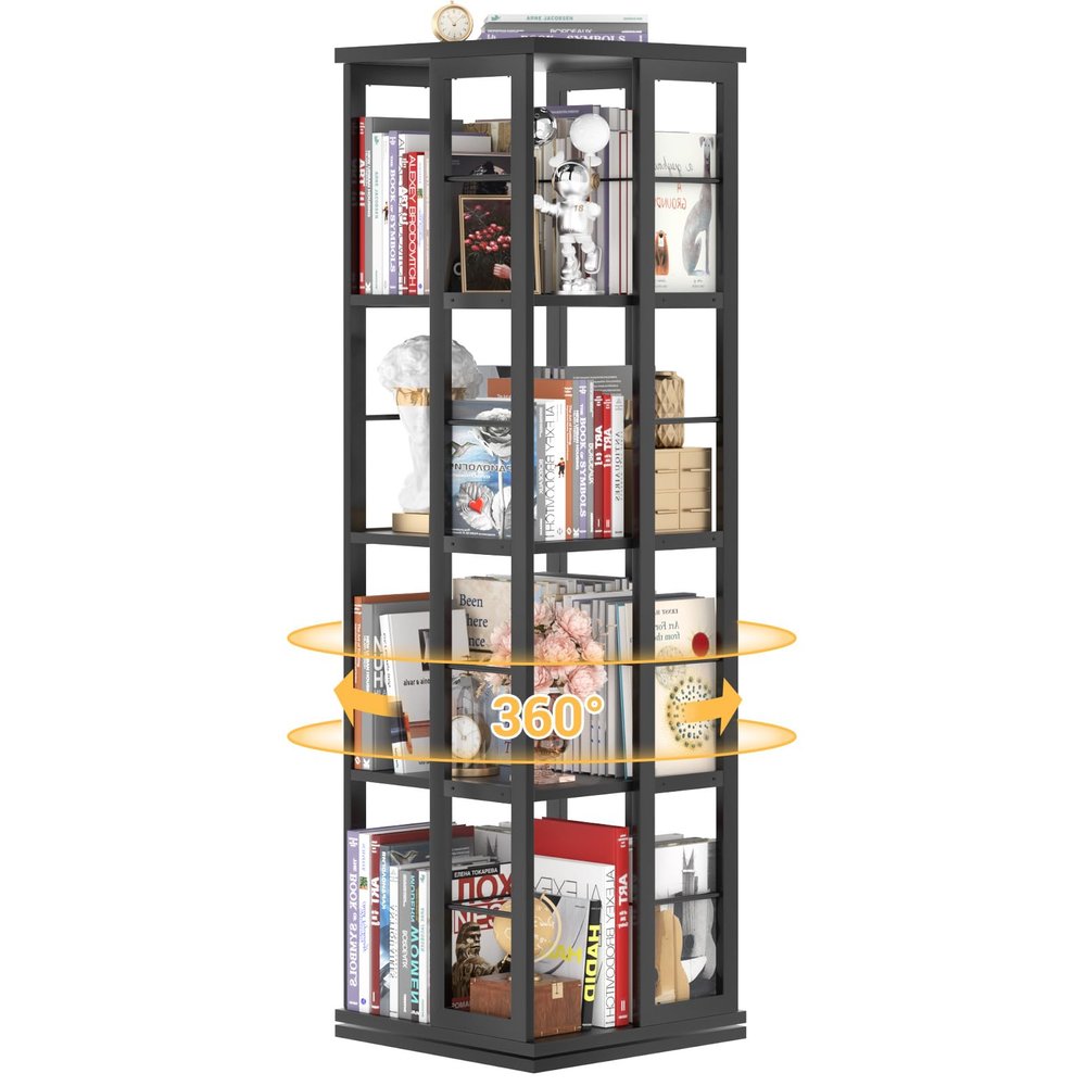 Aheaplus Rotating Bookshelf, Corner Bookshelf, 360 Display Wood Spinning Bookshelfs, Floor Standing Bookcase Narrow Shelf Revolving Organizer Storage Rack for Small Space, Bedroom, Study Room, Black