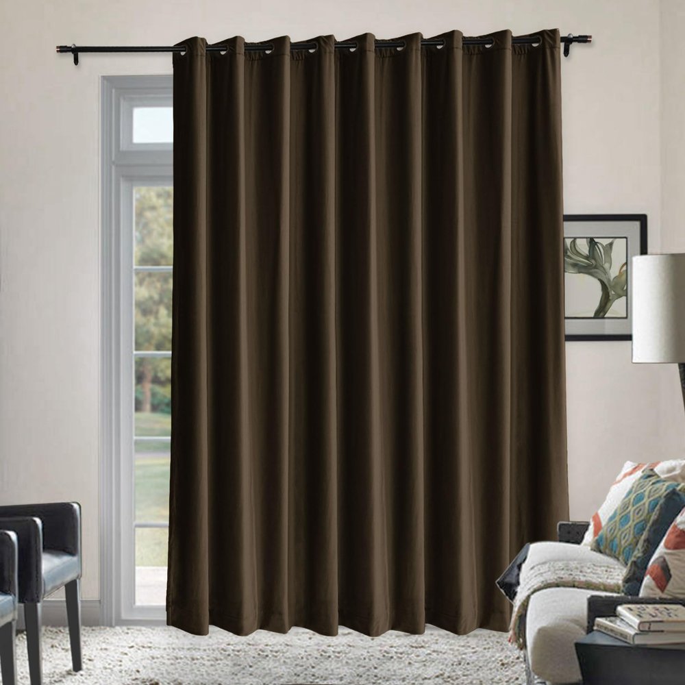 Frelement Room Darkening Velvet Curtains Extra Wide Privacy Drapes for Sliding Glass Doors Luxury Velvet Curtains with Grommet Top Backdrop Curtains, 250" W x 102" L, 1 Panel, Chocolate
