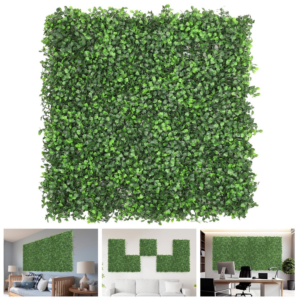 TANG 20"x20"-19PC Artificial Greenery Boxwood Panels Grass Wall Panel, Faux Privacy Fence Ivy Screens Backdrop Fake Hedge for Indoor Outdoor Wedding Dcor, Boxwood