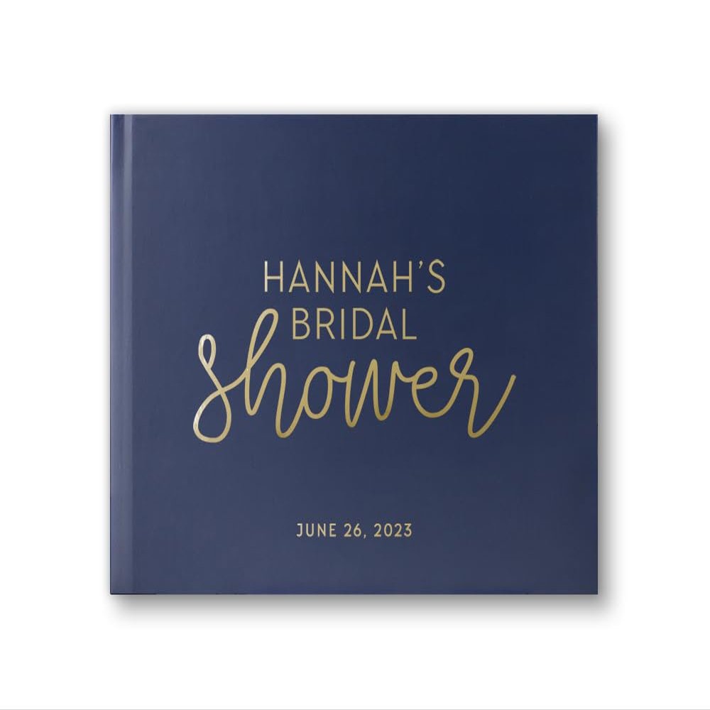 Bridal Shower Guest Book Photo Album Advice for Bride Groom Wedding Party Guestbook Gift for Future Bride - Navy Blue Gold (9x6)