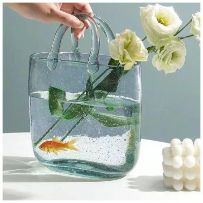 Glass Purse Vase for Flowers, Unique Purse Vase Bag Flower Vase Purse Flower Vase, Decor Glass Vase for Photo/Birthday/Home Dcor,Style1-Blue