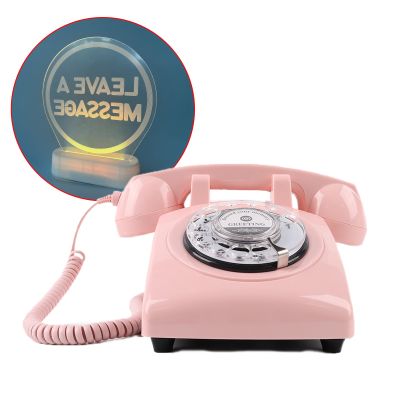 Premium Audio Guest Book Telephone with Free LED Wedding Sign | Vintage and Retro Style Audio Guestbook | Rotary Phone with Audio Record Voice Messages (Pink)