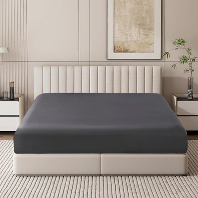100% Egyptian Cotton Fitted Sheet Cal King Size Only, 600 Thread Count, 8"-16" Deep Pocket Sateen Weave Bottom Sheet, Soft Breathable Hotel Quality, Foot Side Indicator (Cal King, Dark Grey)