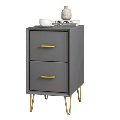 POCHY Bedside Table Narrow Pine Nightstand W/Metal Feet and 2 Drawers End Table 25/30cm Bedside Dress Leather Bedside Cabinet