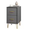 POCHY Bedside Table Narrow Pine Nightstand W/Metal Feet and 2 Drawers End Table 25/30cm Bedside Dress Leather Bedside Cabinet view 1