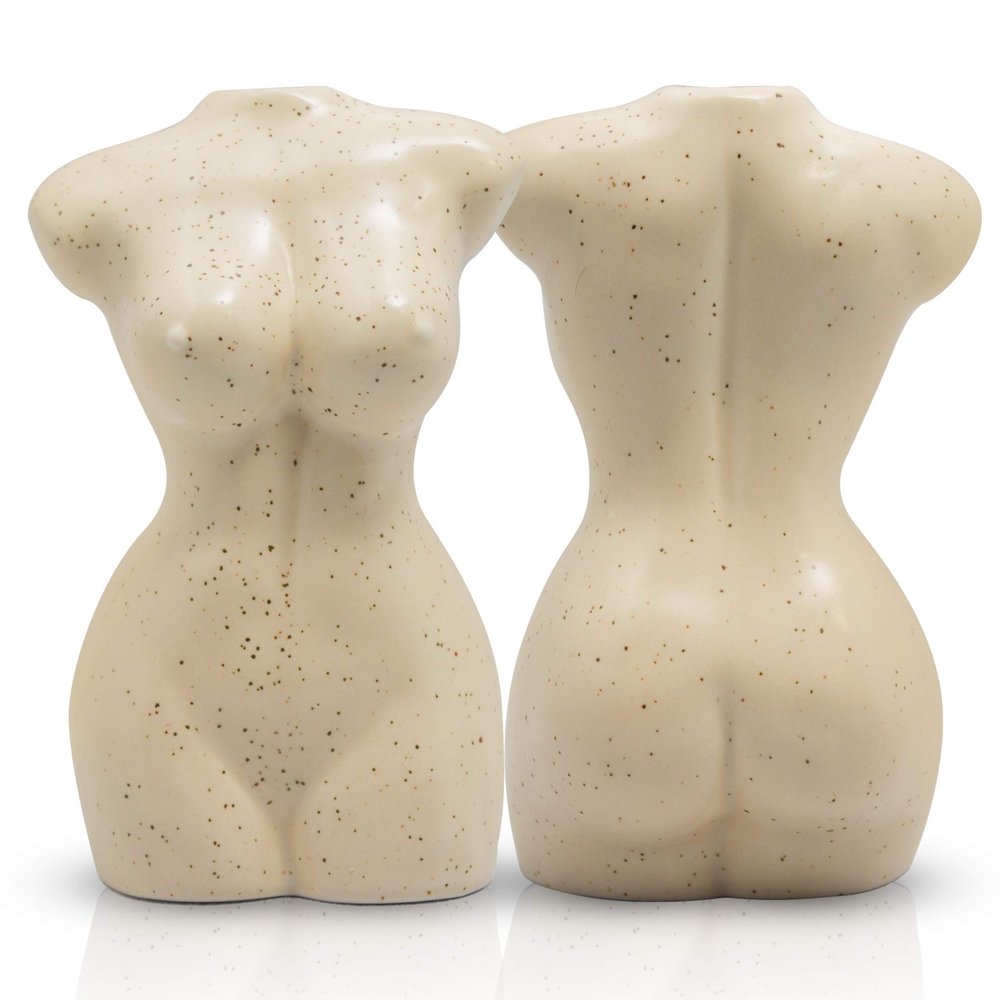 Camtoms Body Vase Female Form | Body Shaped Vase | Body Statue for Decor | Unique Female Body Vase | Woman Body Vase | Ceramic Incense Holder (Small, Beige with Spots)