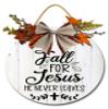 Isaric Fall for Jesus He Never Leaves Wreath Sign for Front Door, Circle Sign for Wreaths, Rustic Scripture Wooden Round Wreath Sign Plaque Wood Door Hanger Christian Home Wall Decor 11x11 Inches view 1