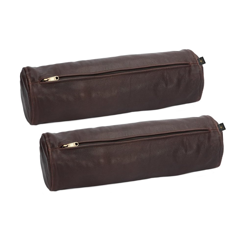 Azrah Traders Goat Leather Cushion Covers - Round Cervical Roll Cylinder Bolster Pillow Cover | Designed for Head, Neck & Legs - Ideal for Spine and Neck Support, 5x18 Inches - Brown Pack of 2