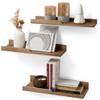 Floating Shelves Wall Mounted Set of 3 - Rustic Paulownia Wood with Anti-Fall Edge, Lightweight Decorative Display Shelf, Easy Install - Farmhouse Decor for Bathroom Bedroom Kitchen (17", Retro Brown) view 1
