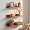 Floating Shelves Wall Mounted Set of 3 - Rustic Paulownia Wood with Anti-Fall Edge, Lightweight Decorative Display Shelf, Easy Install - Farmhouse Decor for Bathroom Bedroom Kitchen (17", Retro Brown) view 2