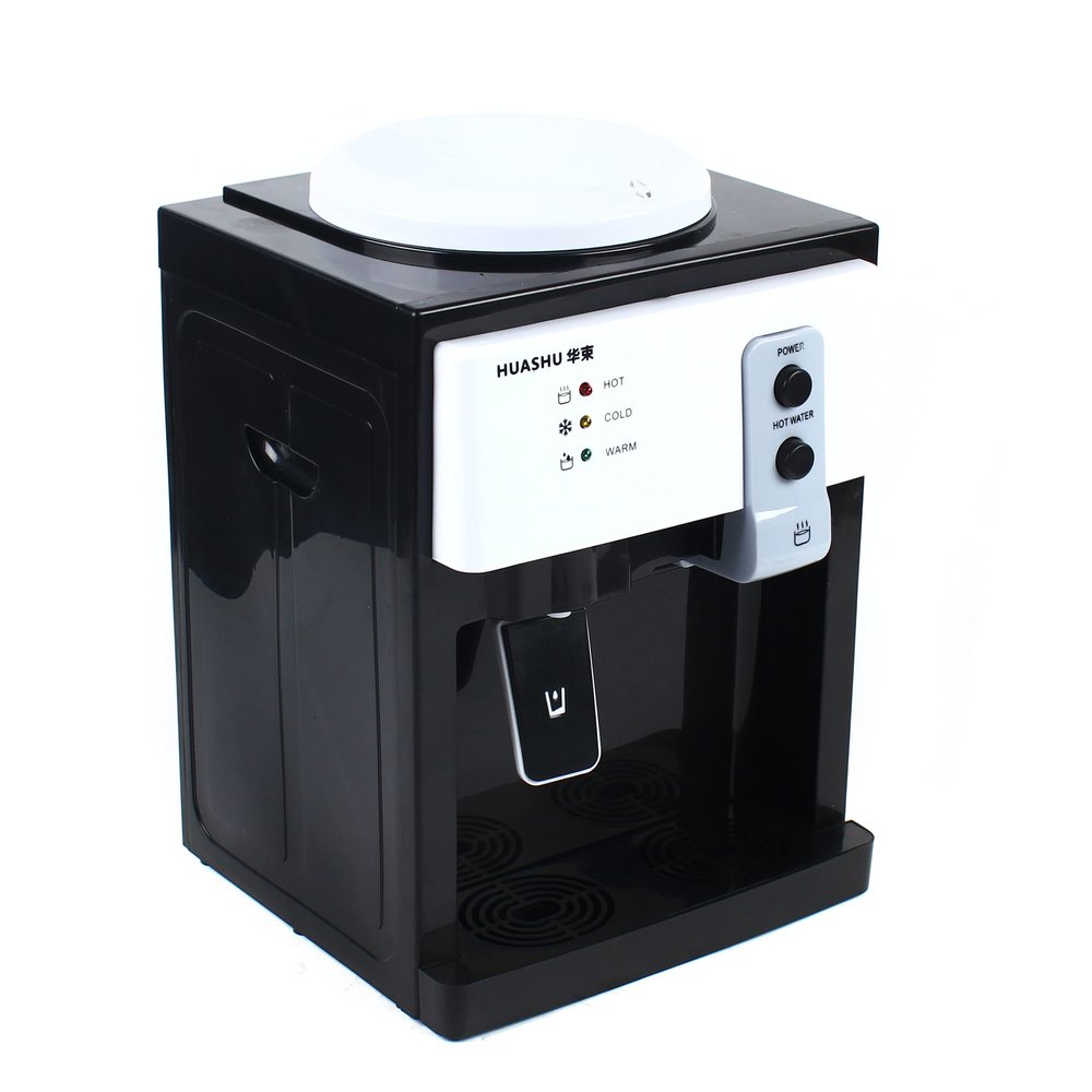 PIAOCAIYIN Countertop Water Dispenser, 5 Gal Hot/Ice/Cold Mini Water Cooler, Detachable Water Dispenser Countertop for Bedroom, Studio, Office (Desktop Placement, Black+White)