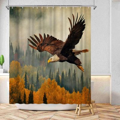 Conipit Eagle Shower Curtain Forest Bath Curtain Autumn Nature Bathroom Curtain Washable Easy to Care with 12 Hooks 72''x72''