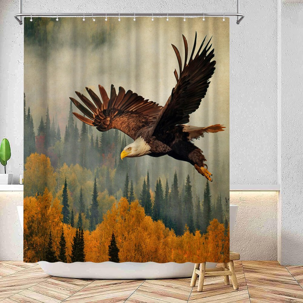 Conipit Eagle Shower Curtain Forest Bath Curtain Autumn Nature Bathroom Curtain Washable Easy to Care with 12 Hooks 72''x72''