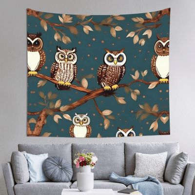FRESQA Owls On Tree Branches Personalized Wall Hanging Backdrop Home Decor For Bedroom Living,Soft Printing Art Tapestry