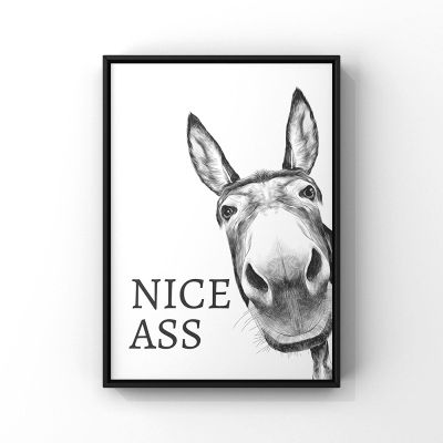 HOLEILUCK Nice Ass Quote Funny Sign Canvas Painting Vintage Donkey Prints Wall Art for Toilet Decoration Bathroom Decor Picture 30x40cm/12x16in Unframed
