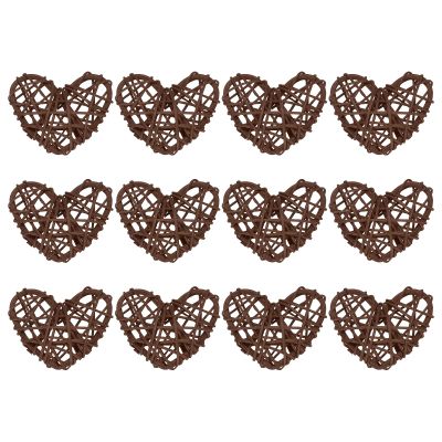 MECCANIXITY 12Pcs Heart Shaped Rattan Ball Vase Filler Natural Rattan for Valentine's Day Decoration Wedding Home Decoration Coffee 2.36 in