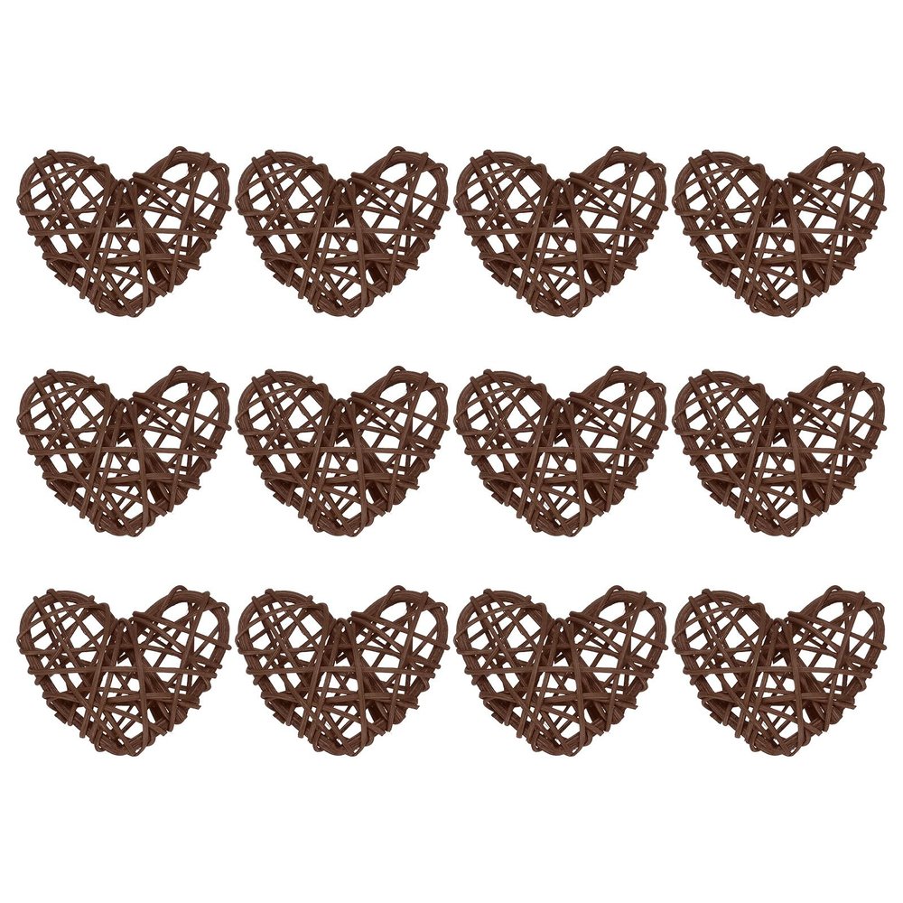 MECCANIXITY 12Pcs Heart Shaped Rattan Ball Vase Filler Natural Rattan for Valentine's Day Decoration Wedding Home Decoration Coffee 2.36 in