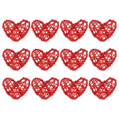 MECCANIXITY 12Pcs Heart Shaped Rattan Ball Vase Filler Natural Rattan for Valentine's Day Decoration Wedding Home Decoration Red 2.36 in