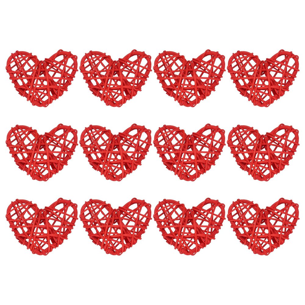 MECCANIXITY 12Pcs Heart Shaped Rattan Ball Vase Filler Natural Rattan for Valentine's Day Decoration Wedding Home Decoration Red 2.36 in