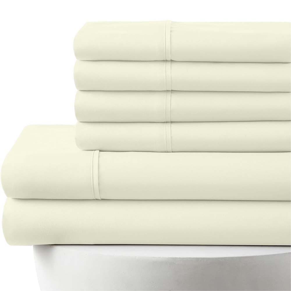 25" Extra DEEP Pockets 1000-Thread-Count, 100% Egyptian Cotton, 6-PC Sheet Set |1 Fitted, 1 Flat, 4 Pillowcases| 1000TC Soft Long Staple Cotton - Full Size, Ivory Color