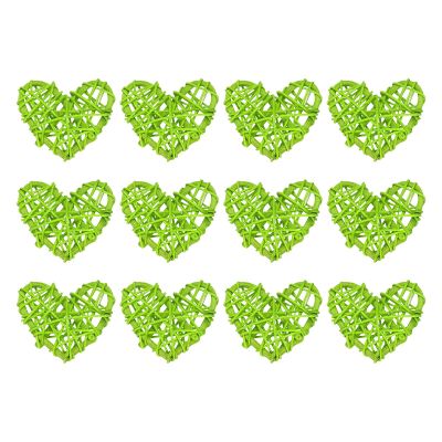 MECCANIXITY 12Pcs Heart Shaped Rattan Ball Vase Filler Natural Rattan for Valentine's Day Decoration Wedding Home Decoration Light Green 2.36 in
