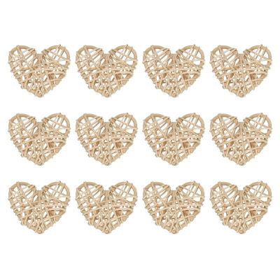 MECCANIXITY 12Pcs Heart Shaped Rattan Ball Vase Filler Natural Rattan for Valentine's Day Decoration Wedding Home Decoration Original Wood 2.36 in