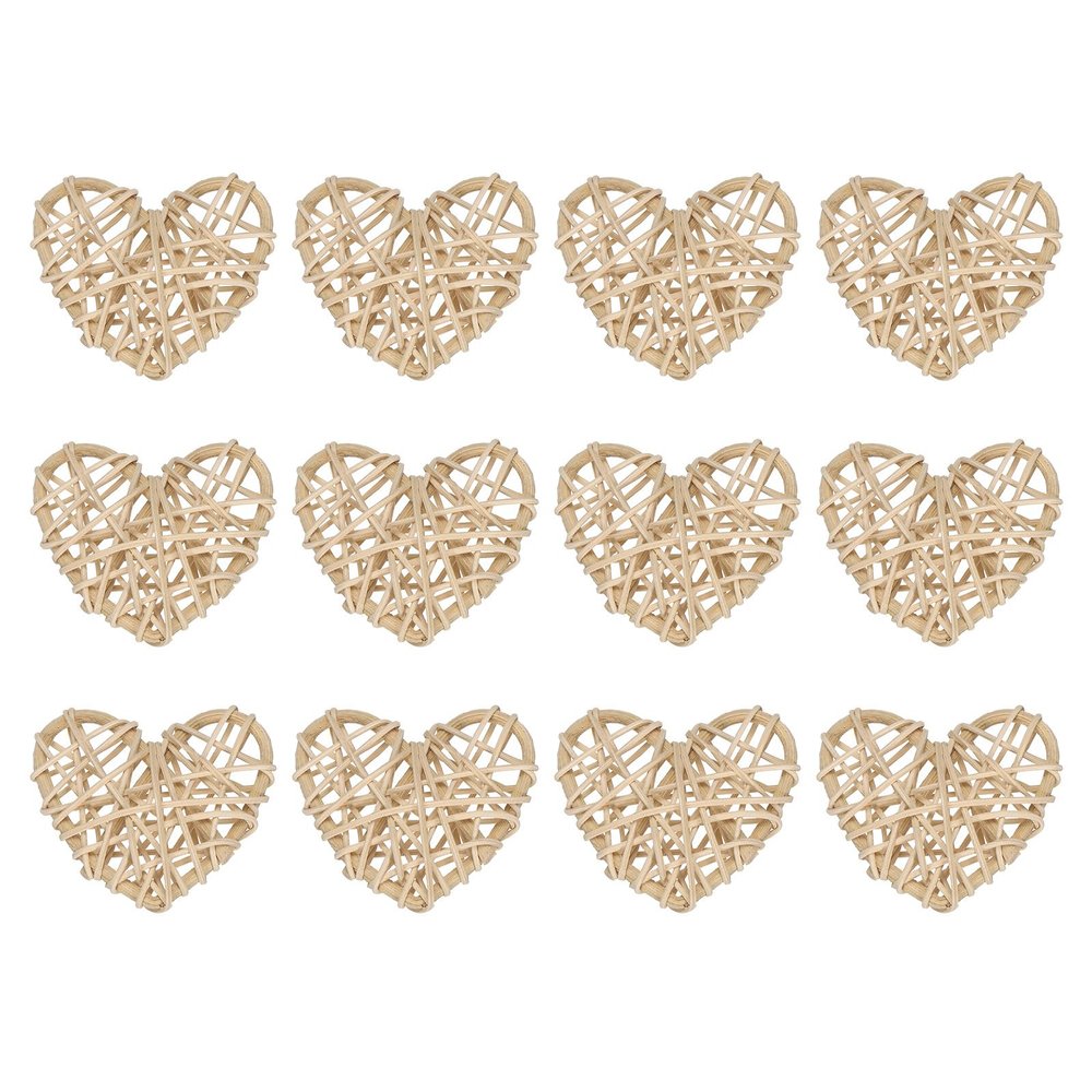 MECCANIXITY 12Pcs Heart Shaped Rattan Ball Vase Filler Natural Rattan for Valentine's Day Decoration Wedding Home Decoration Original Wood 2.36 in