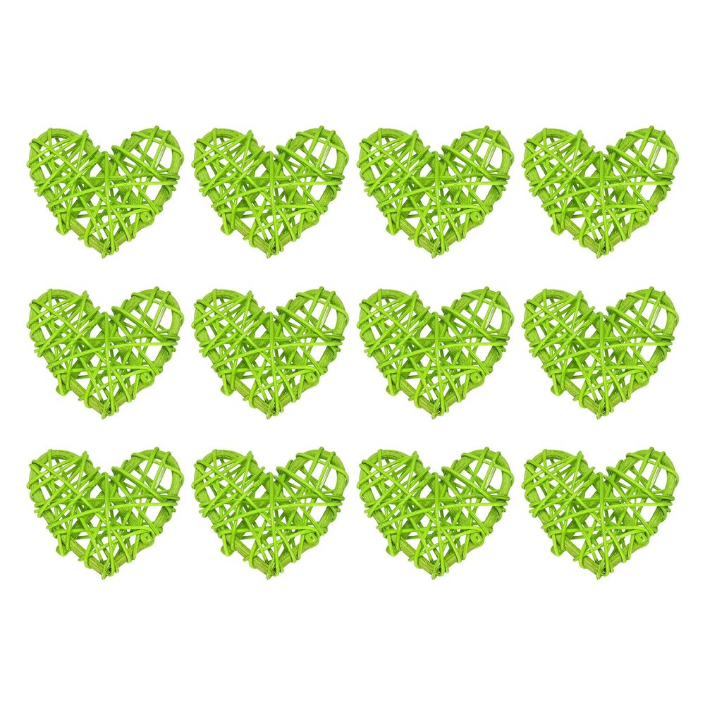 MECCANIXITY 16Pcs Heart Shaped Rattan Ball Vase Filler Natural Rattan for Valentine's Day Decoration Wedding Home Decoration Light Green 2.36 in