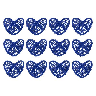 MECCANIXITY 12Pcs Heart Shaped Rattan Ball Vase Filler Natural Rattan for Valentine's Day Decoration Wedding Home Decoration Dark Blue 2 in