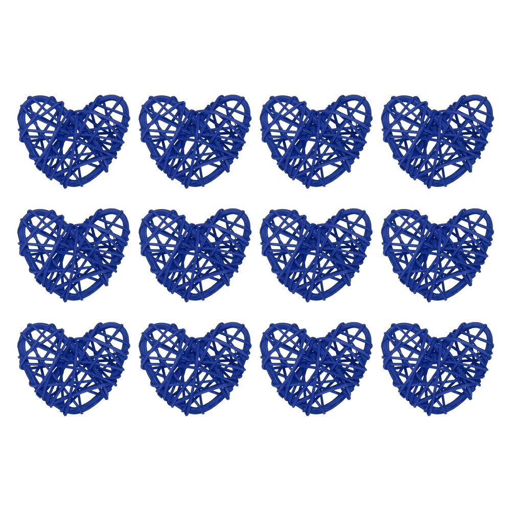 MECCANIXITY 12Pcs Heart Shaped Rattan Ball Vase Filler Natural Rattan for Valentine's Day Decoration Wedding Home Decoration Dark Blue 2 in