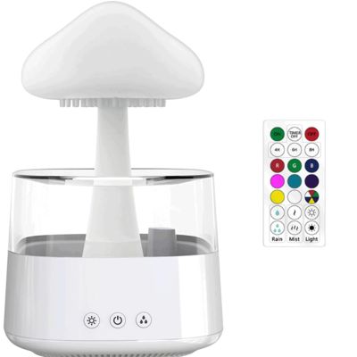 XMHSSFF Mushroom Humidifier,2-in-1 450ml Cloud Water Drip Humidifier and Essential Oil Diffuser with 7 Colors Lights,Snuggling Cloud Diffuser with Rain,Suitable for Bedroom Home Office,White