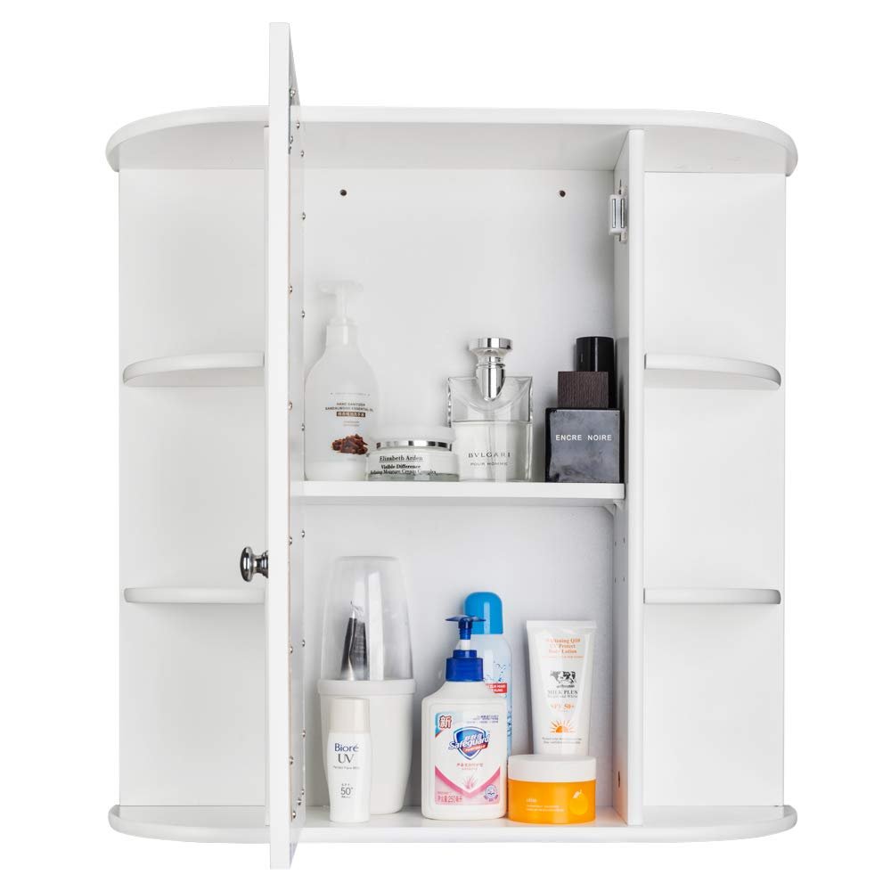 White Bathroom Wall Cabinet Over The Toilet, Hanging Wall Mounted Storage Medicine Cabinet with Shelf Door Mirror Storage Organizer Bathroom Cabinet 60 x 16.5 x 58cm L x W x H