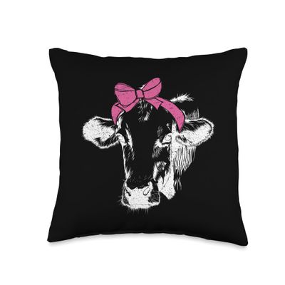 Cow Bow Farmer Wife Farm Animals Farmer Gifts Bow Wife Farm Animals Farmer Cute Cows Lover Throw Pillow, 16x16, Multicolor