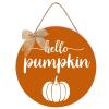 Thanksgiving Door Decorations Fall Decor - Hello Pumpkin Wall Sign Decorations - Wooden Door Hangers Wreath with Bow for The Home Party Supplies view 1