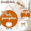 Thanksgiving Door Decorations Fall Decor - Hello Pumpkin Wall Sign Decorations - Wooden Door Hangers Wreath with Bow for The Home Party Supplies view 2