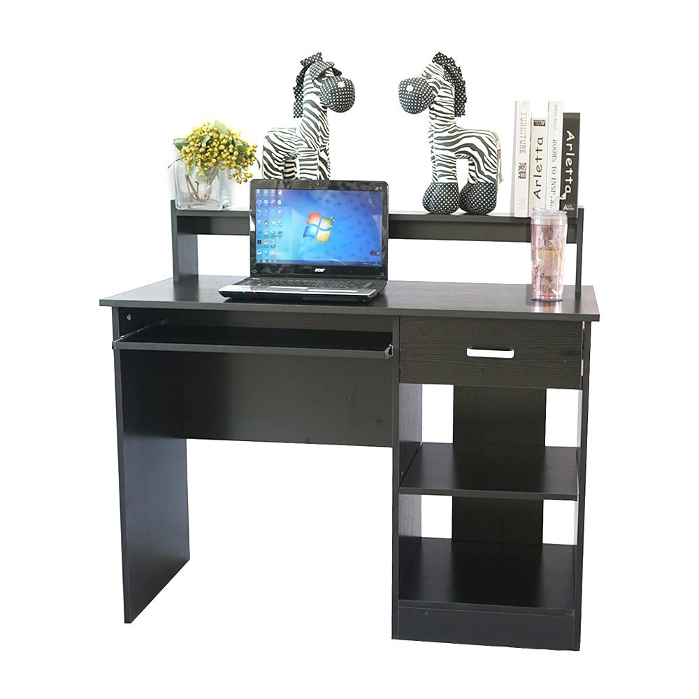 Black Desks Workstations 110cm Office Desk Computer Workstations Computer Desk with Keyboard Tray Home Office Desks Writting Desk with Drawer 110 x 50 x 95cm(L x W x H)