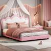Aiuyesuo Elegant Full Size Upholestered Princess Bed with Crown Headboard, PU Leather Platform Bed with Sturdy Slatted Support for Kids Girls Teens (Pink+White-Full) view 1