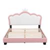 Aiuyesuo Elegant Full Size Upholestered Princess Bed with Crown Headboard, PU Leather Platform Bed with Sturdy Slatted Support for Kids Girls Teens (Pink+White-Full) view 4