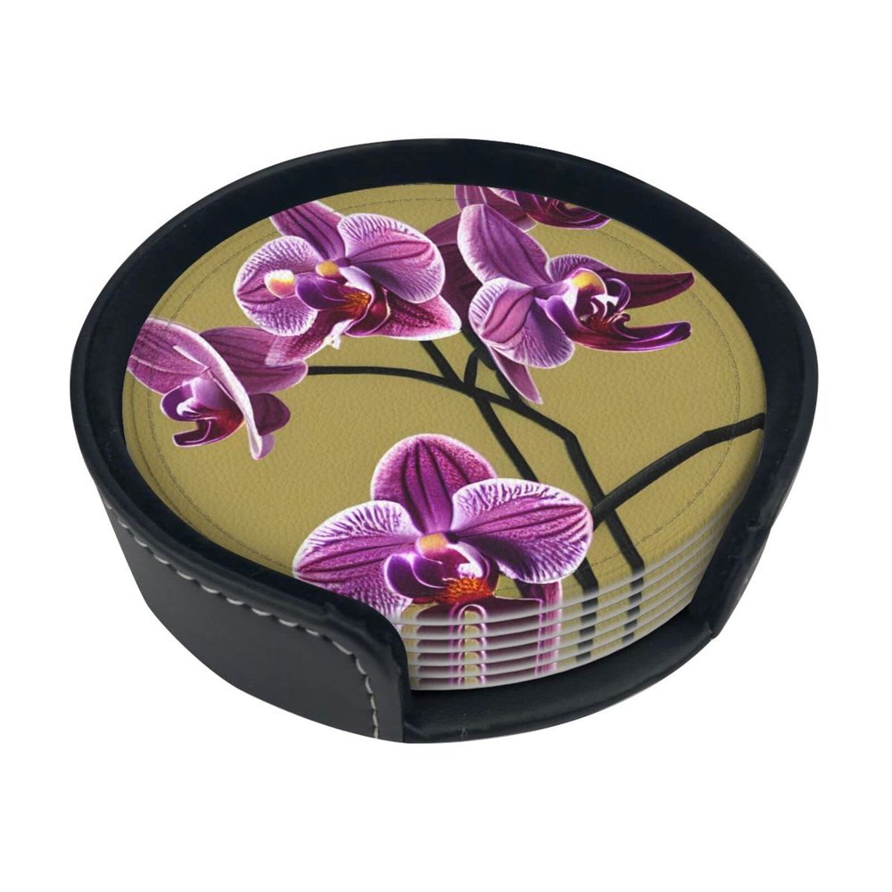 Beautiful Orchids 6-Piece Round Coaster, Anti-Scald and Anti-Smudge Home Essential, Used in Restaurants Kitchen Office
