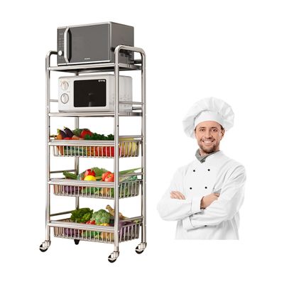 Kitchen Islands Cart 304 Stainless Steel, Utility Rolling Storage Cart with Wheels Storage, Trolley Services Wagon, Metal Storage Shelving Unit, for Snack Laundry Diaper Cart Bedroom, Home Office ( Co