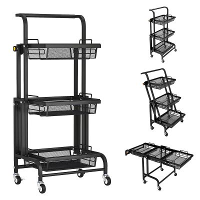 Slim Rolling Storage Cart, 3-Tier Rolling Cart, Metal Utility Cart with Lockable Wheels, Storage Craft Art Cart Trolley Organizer Serving Cart, Storage metal Shelving for Kitchen Bathroom Laundry Room