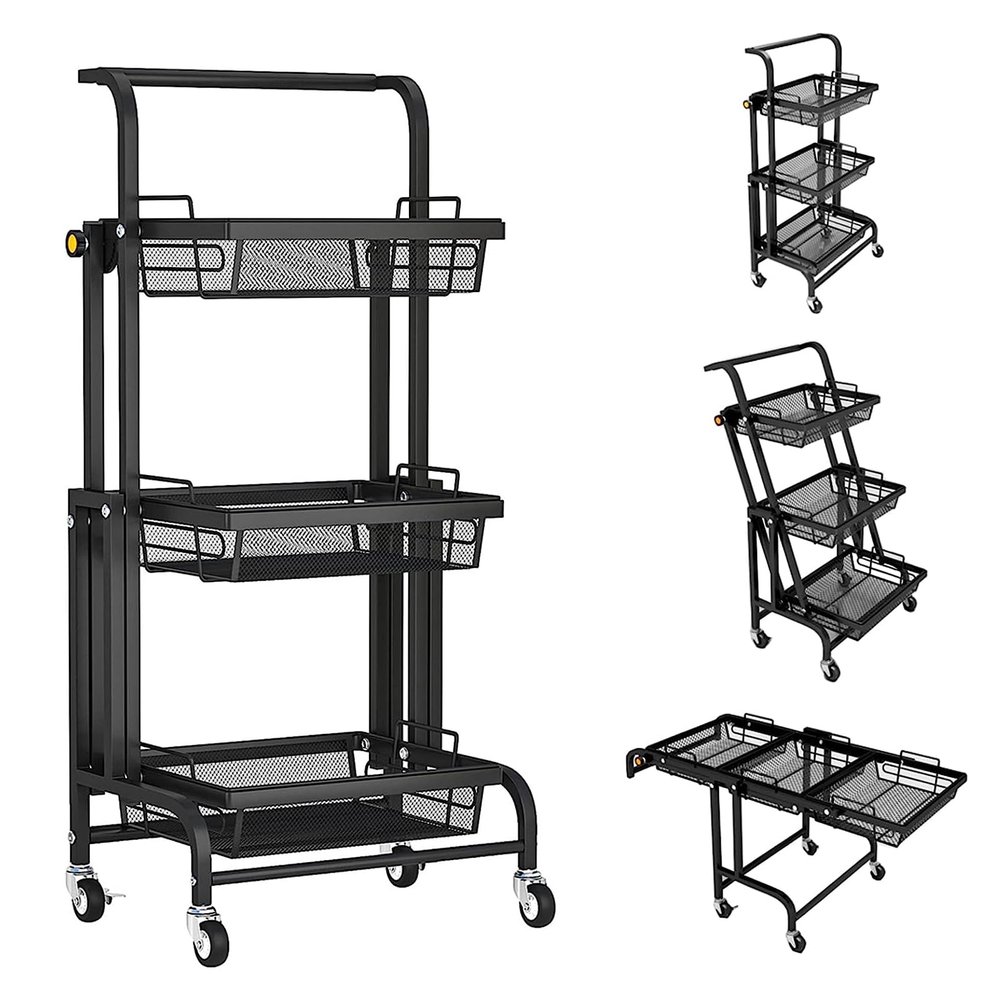 Slim Rolling Storage Cart, 3-Tier Rolling Cart, Metal Utility Cart with Lockable Wheels, Storage Craft Art Cart Trolley Organizer Serving Cart, Storage metal Shelving for Kitchen Bathroom Laundry Room