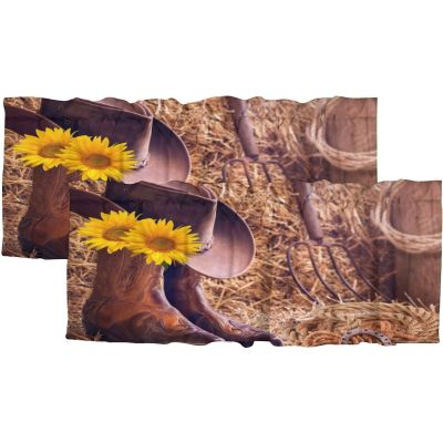INSFBRB Brebasf Western Cowboy Boots Curtains Valance,Rod Pocket Valances for Windows for Kitchen Bedroom Bathroom Living Room 54x18inch2Pcs