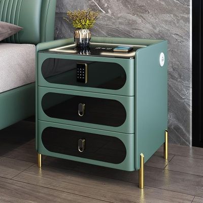 Multifunction Nightstand, Smart Nightstand with Wireless Charging Station and LED Lights,Password,with 2 Drawer Nightstand Storage Cabinet for Living Room, Bedroom (Color : Green, Size : 50x60x40cm