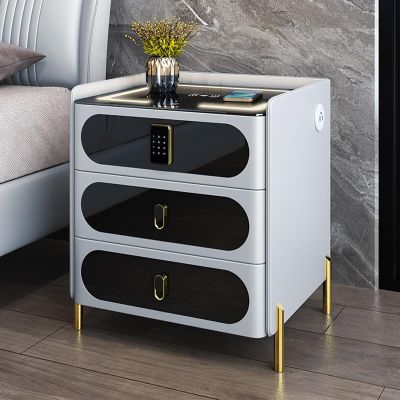 Multifunction Nightstand, Smart Nightstand with Wireless Charging Station and LED Lights,Password,with 2 Drawer Nightstand Storage Cabinet for Living Room, Bedroom (Color : Light Gray, Size : 50x60x