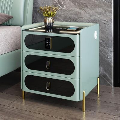 Multifunction Nightstand, Smart Nightstand with Wireless Charging Station and LED Lights,Password,with 2 Drawer Nightstand Storage Cabinet for Living Room, Bedroom (Color : Cyan, Size : 45x60x40cm)