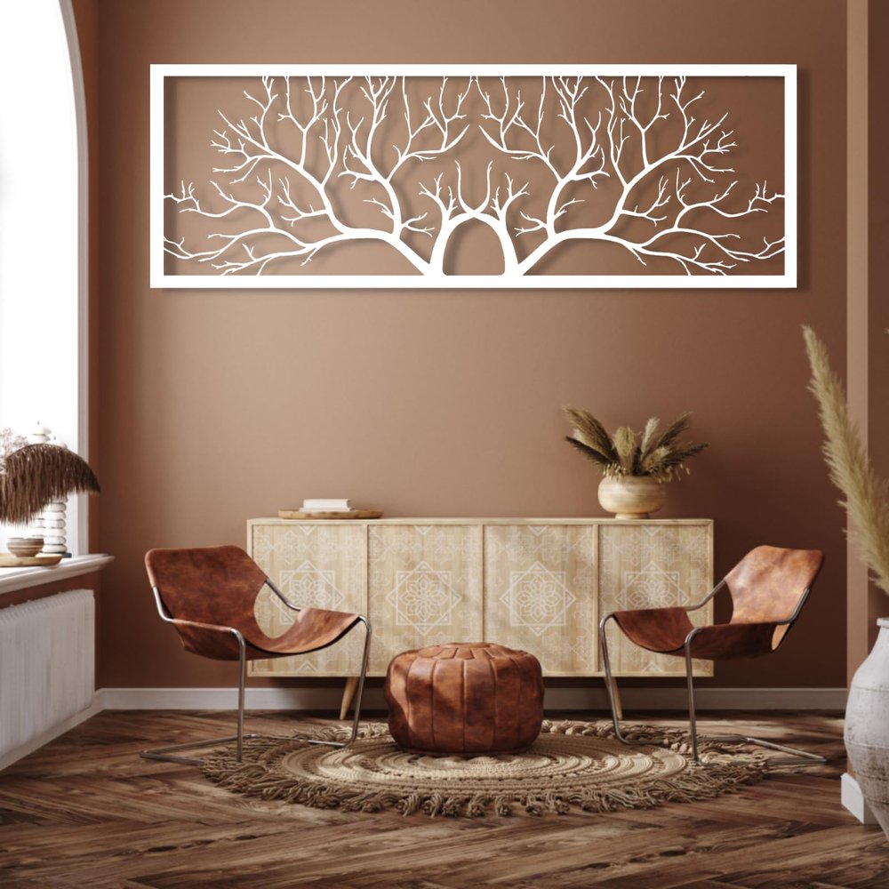ICEWQOQU Tree Of Life Metal Wall Art, Tree Of Life Wall Hanging, Metal Branches Wall Decor, Branch Wall Decor, Wall Art for Living Room, Bathroom, Bedroom (47" x 16" | 118 x 40 cm, white)