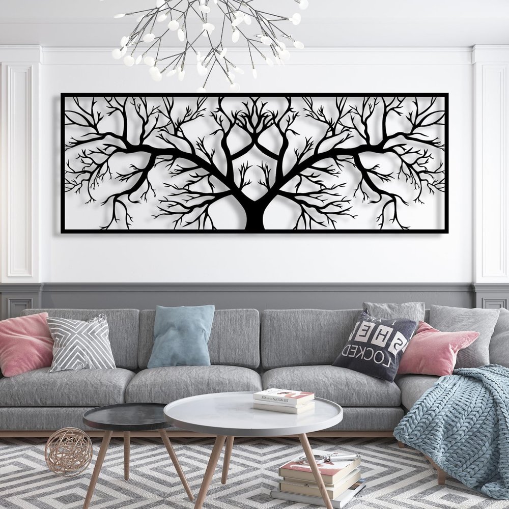 Tree of Life Metal Wall Art, Tree of Life Wall Art, Tree Branches Wall Decor, Oversize Metal Wall Hanging, Nature Lover Gift, Modern Home Deco, Housewarming Gift (74" x 27" | 188 x 68 cm (consist of 2
