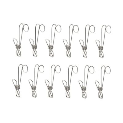 Cabilock 12PCS Stainless Steel Hanger Clips Wire Clip for Drying Metal Clothespins Multi-Purpose Windproof Clips for Clothesline