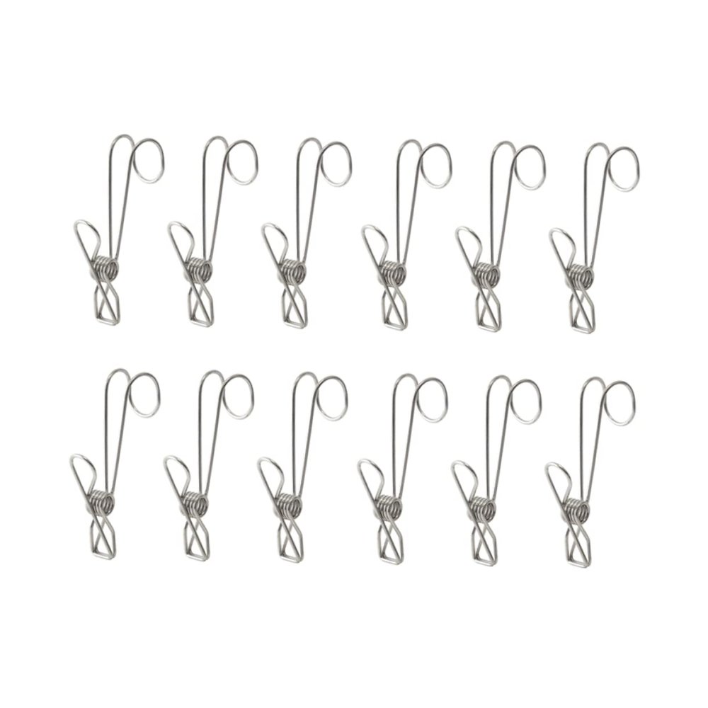 Cabilock 12PCS Stainless Steel Hanger Clips Wire Clip for Drying Metal Clothespins Multi-Purpose Windproof Clips for Clothesline